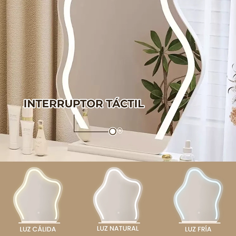 TOCADOR ESPEJO CON LUZ (100-130) X 40 X 75CM BLANCO - 5