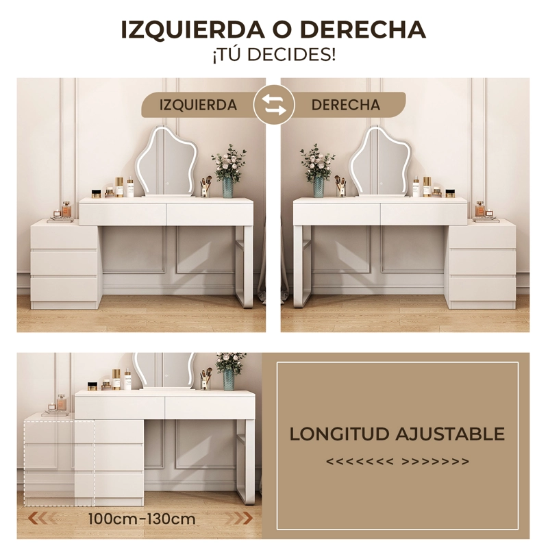 TOCADOR ESPEJO CON LUZ (100-130) X 40 X 75CM BLANCO - 6