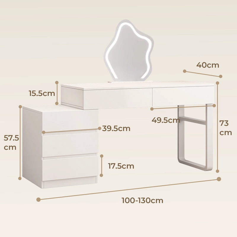 TOCADOR ESPEJO CON LUZ (100-130) X 40 X 75CM BLANCO - 9