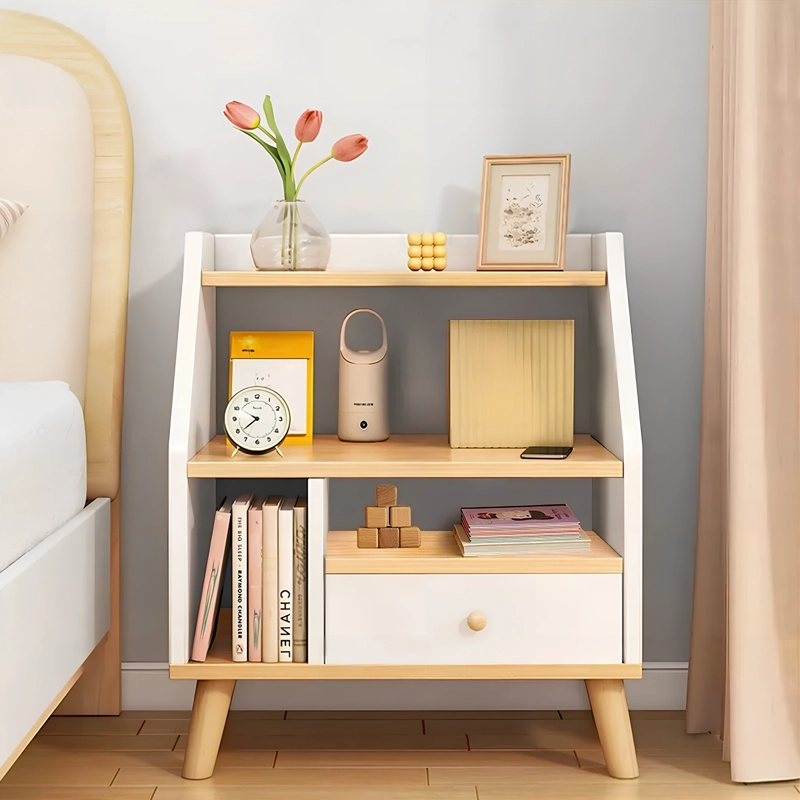 VELADOR 2 NIVELES CON CAJONES, COLOR BLANCO/OAK, 40X30X53 CM - 2