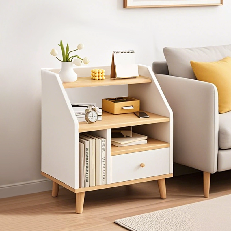 VELADOR 2 NIVELES CON CAJONES, COLOR BLANCO/OAK, 40X30X53 CM - 3