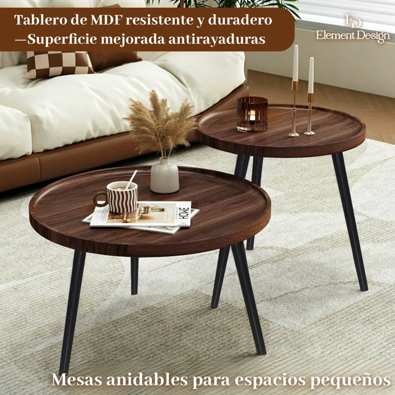 SET DE 2 MESAS DE CENTRO NIDO REDONDAS APILABLES 60+50 CM MODERNA - 3