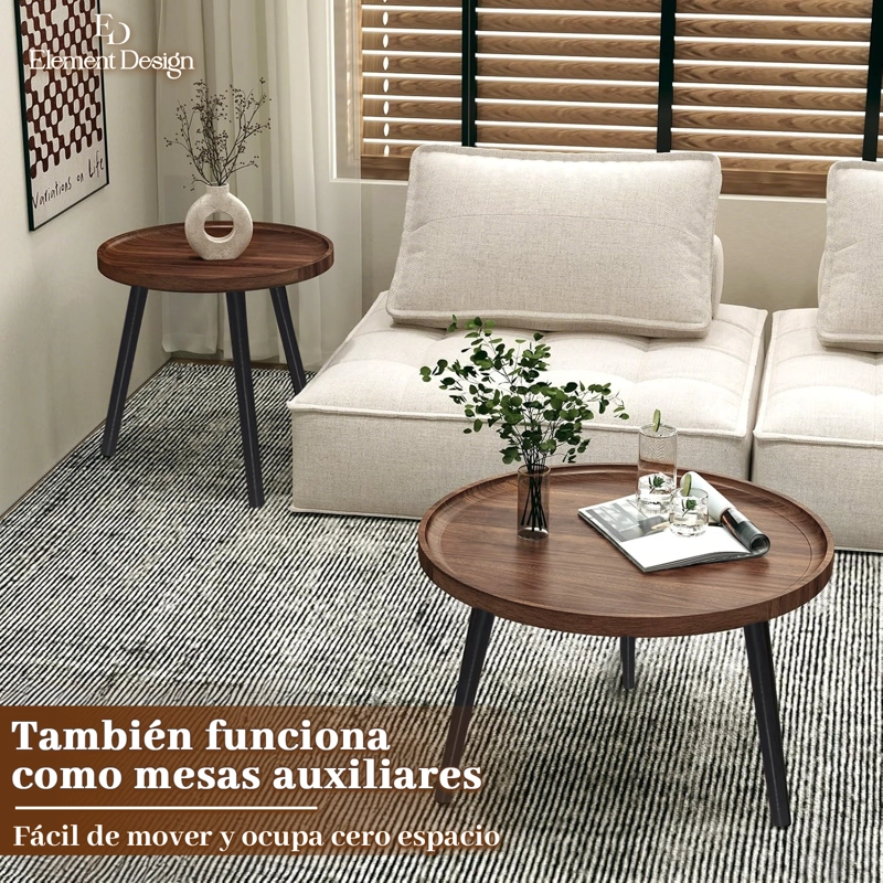 SET DE 2 MESAS DE CENTRO NIDO REDONDAS APILABLES 60+50 CM MODERNA - 5