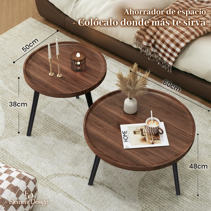 SET DE 2 MESAS DE CENTRO NIDO REDONDAS APILABLES 60+50 CM MODERNA - 6