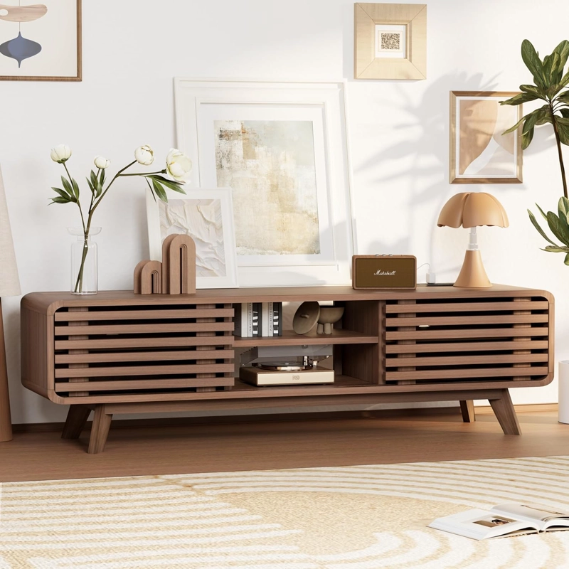 RACK TV 60 PULGADAS CON PUERTAS CORREDERAS 150X34X43 CM ESTILO MID-CENTURY - 1