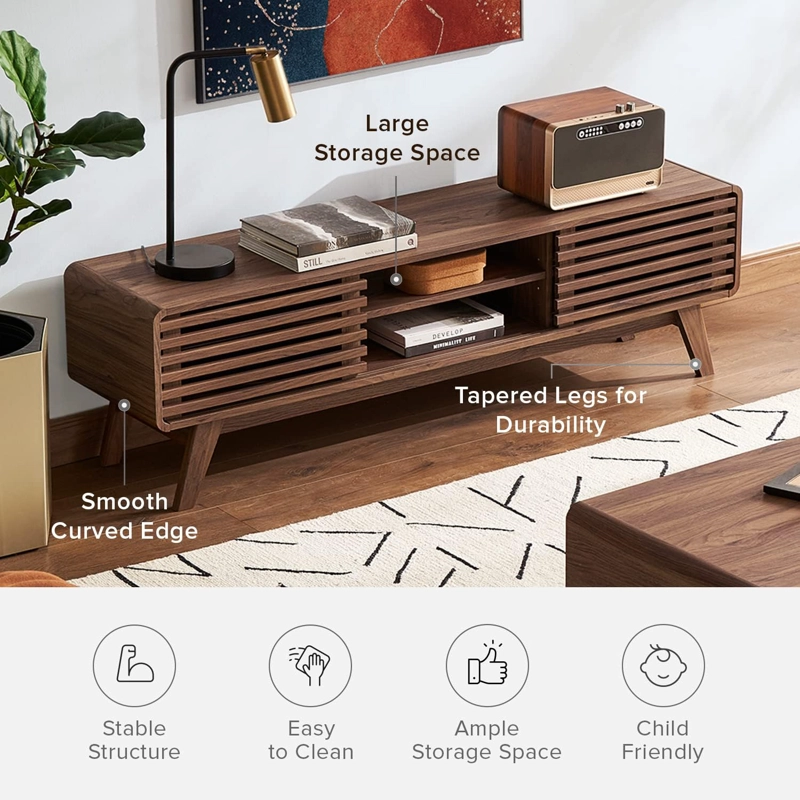 RACK TV 60 PULGADAS CON PUERTAS CORREDERAS 150X34X43 CM ESTILO MID-CENTURY - 2