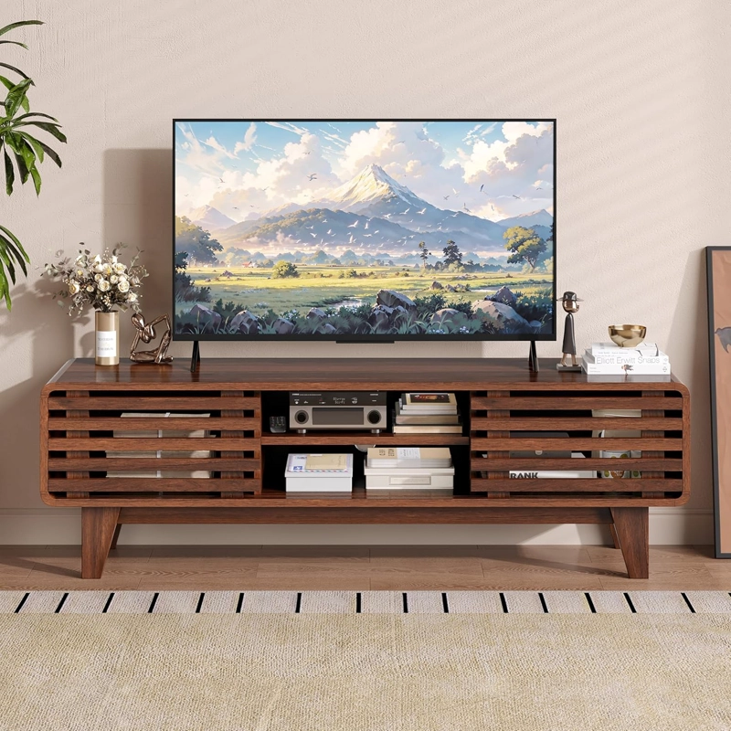 RACK TV 60 PULGADAS CON PUERTAS CORREDERAS 150X34X43 CM ESTILO MID-CENTURY - 6