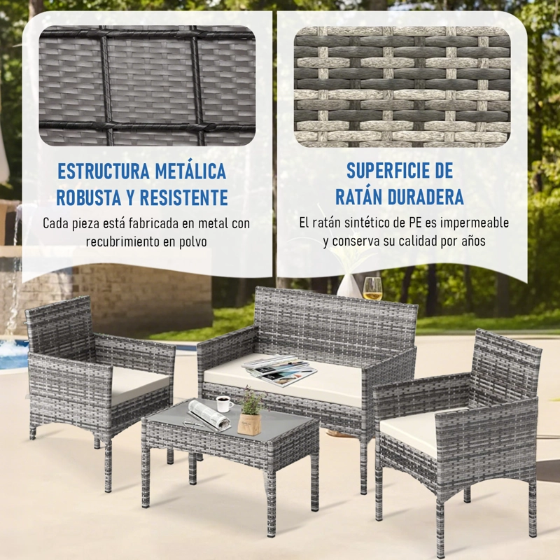 JUEGO DE LIVING DE TERRAZA BRISA 4 PIEZAS PARA EXTERIOR-GRIS - 3