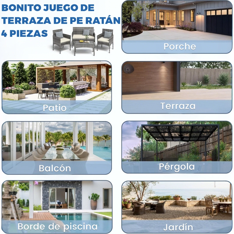 JUEGO DE LIVING DE TERRAZA BRISA 4 PIEZAS PARA EXTERIOR-GRIS - 7