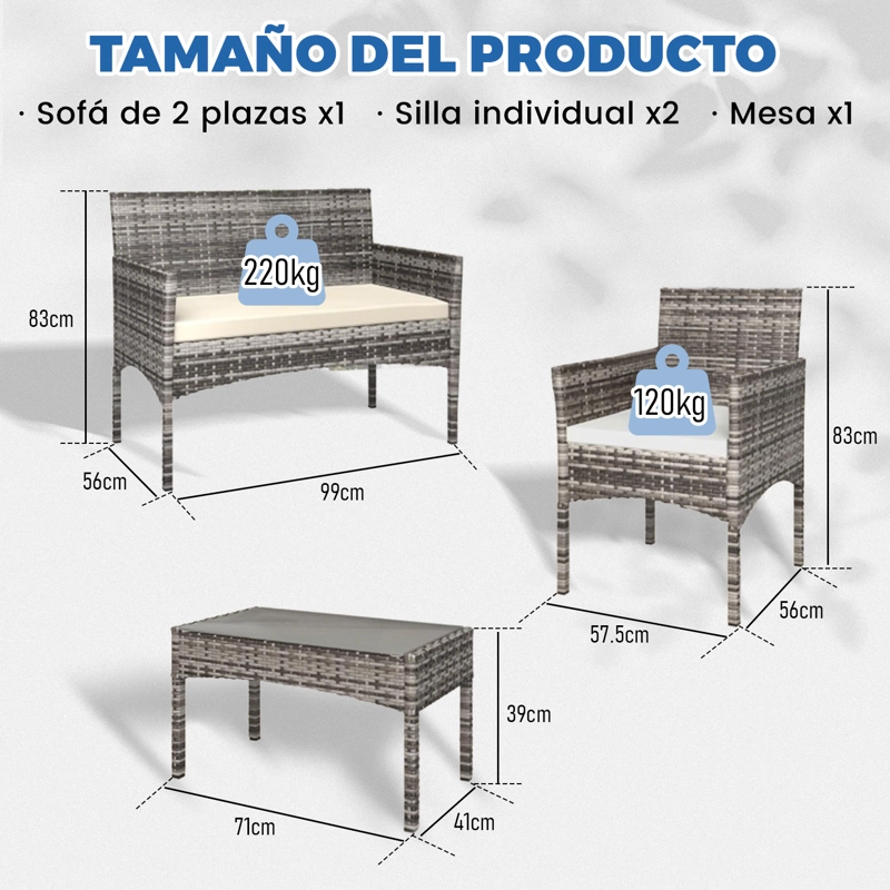 JUEGO DE LIVING DE TERRAZA BRISA 4 PIEZAS PARA EXTERIOR-GRIS - 8