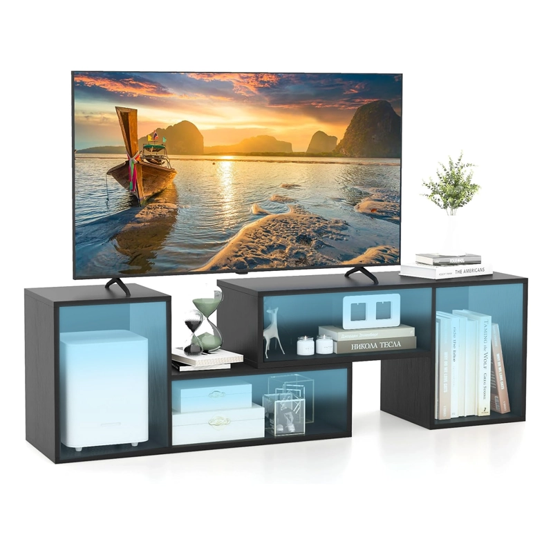 RACK TV 55” 145X35X49CM EXTENSIBLE CON LUZ RGB NEGRO - 1