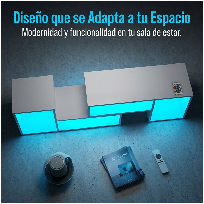 RACK TV 55” 145X35X49CM EXTENSIBLE CON LUZ RGB NEGRO - 2