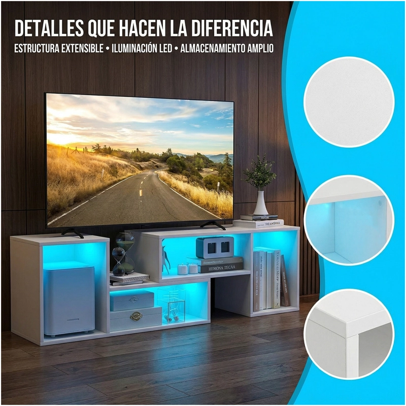 RACK TV 55” 145X35X49CM EXTENSIBLE CON LUZ RGB NEGRO - 3