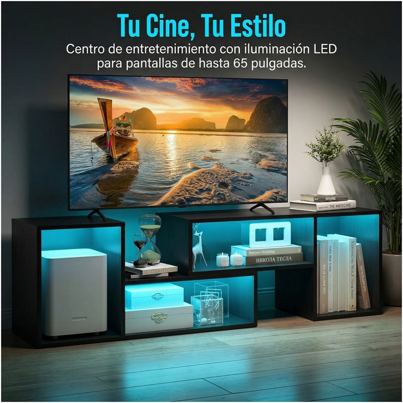 RACK TV 55” 145X35X49CM EXTENSIBLE CON LUZ RGB NEGRO - 3