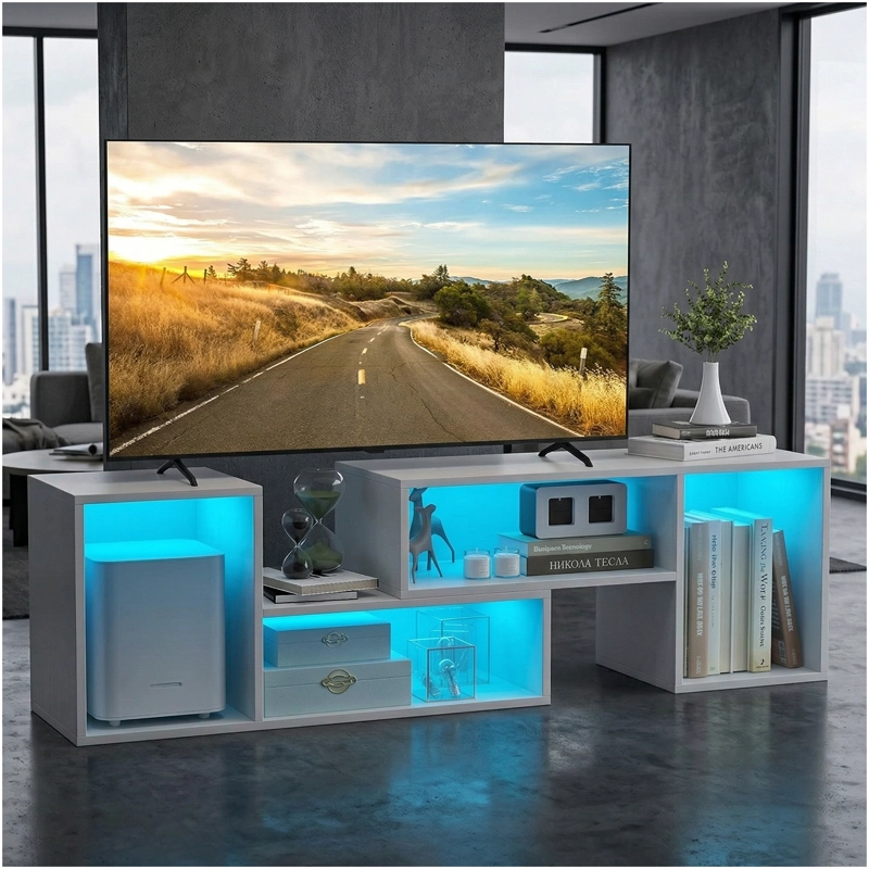 RACK TV 55” 145X35X49CM EXTENSIBLE CON LUZ RGB NEGRO - 4