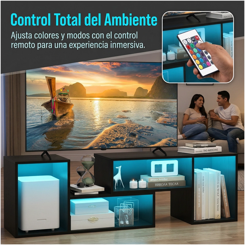 RACK TV 55” 145X35X49CM EXTENSIBLE CON LUZ RGB NEGRO - 4