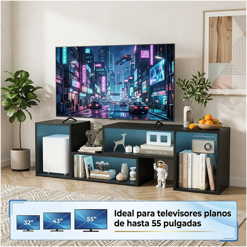RACK TV 55” 145X35X49CM EXTENSIBLE CON LUZ RGB NEGRO - 5