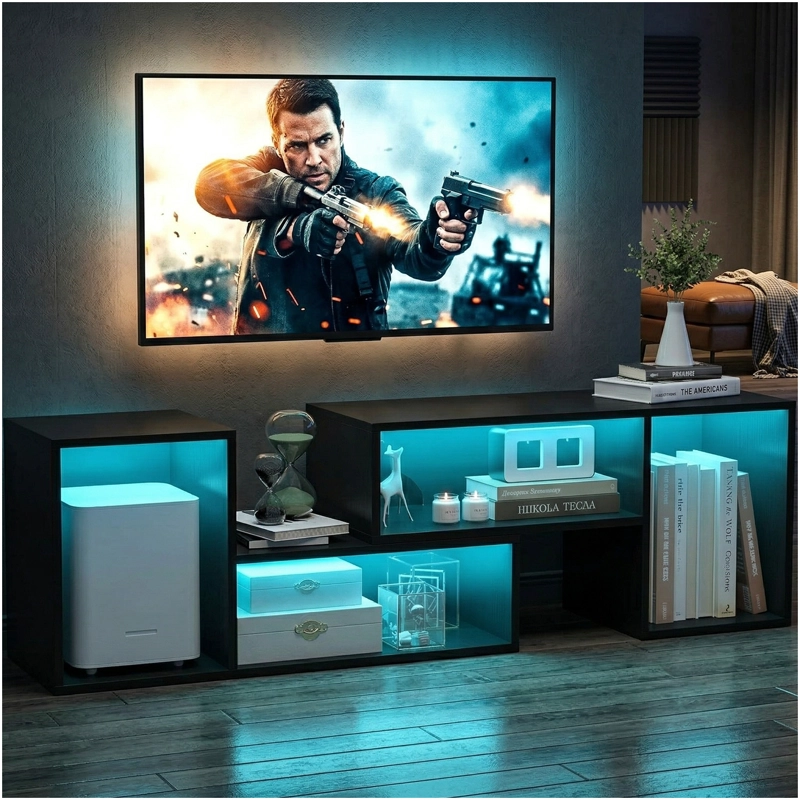 RACK TV 55” 145X35X49CM EXTENSIBLE CON LUZ RGB NEGRO - 6