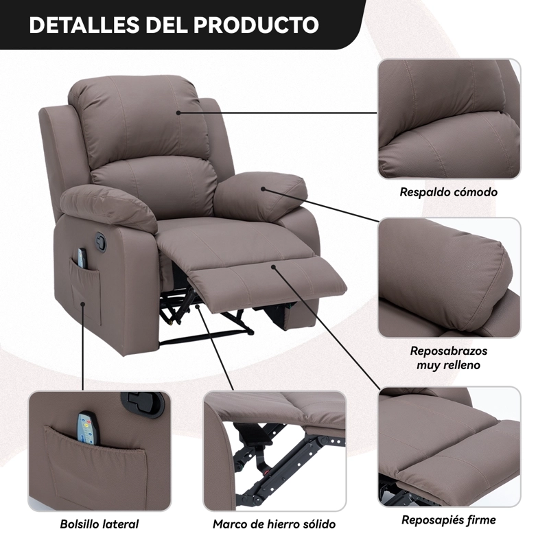 BERGER RECLINABLE CON MASAJES Y CALEFACCION CUERO - 4