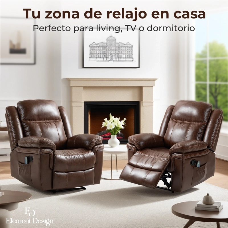 BERGER RECLINABLE FREDDO DE CUERO PU CON MASAJE Y CALEFACCION MARRON - 3