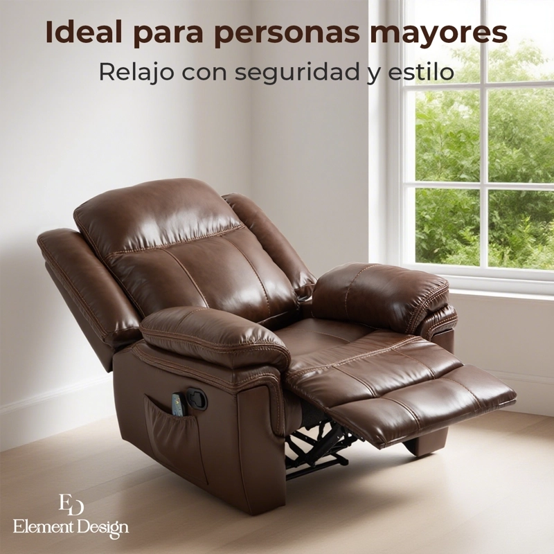 BERGER RECLINABLE FREDDO DE CUERO PU CON MASAJE Y CALEFACCION MARRON - 4