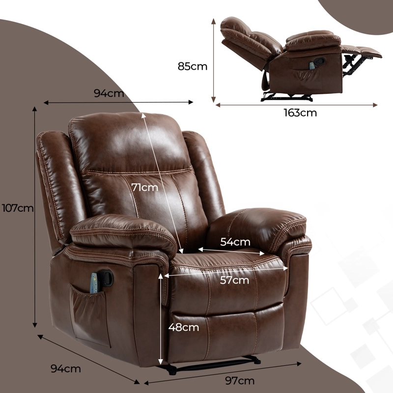 BERGER RECLINABLE FREDDO DE CUERO PU CON MASAJE Y CALEFACCION MARRON - 8