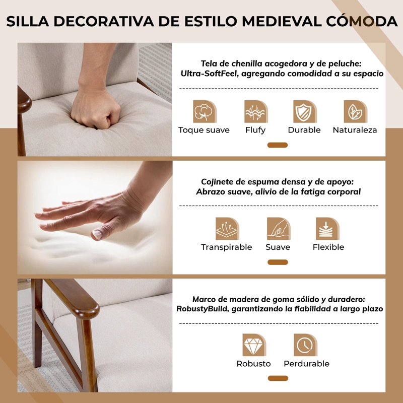 POLTRONA ELIDE MADERA COLOR MIELTAUPE MODERNA PARA LIVING DORMITORIO - 4