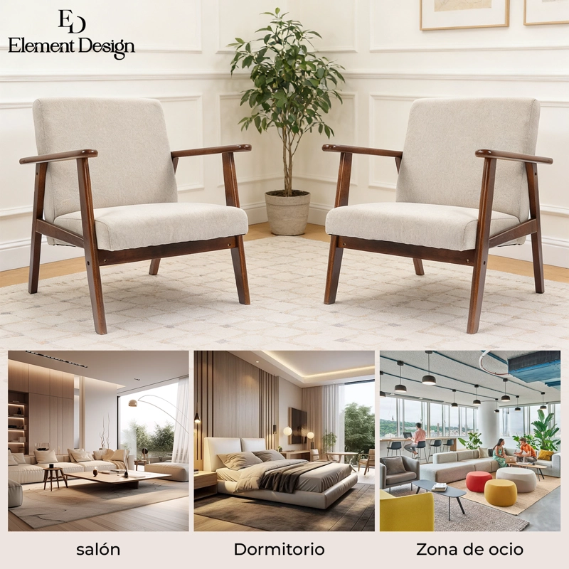 POLTRONA ELIDE MADERA COLOR MIELTAUPE MODERNA PARA LIVING DORMITORIO - 5
