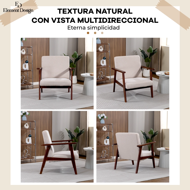 POLTRONA ELIDE MADERA COLOR MIELTAUPE MODERNA PARA LIVING DORMITORIO - 7