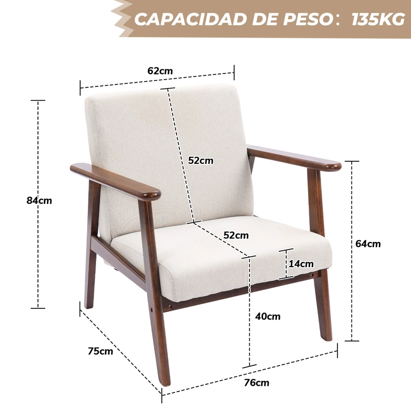 POLTRONA ELIDE MADERA COLOR MIELTAUPE MODERNA PARA LIVING DORMITORIO - 8