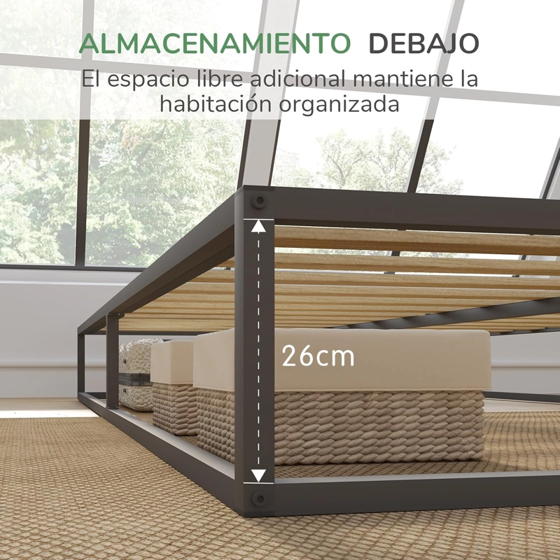 BASE DE CAMA 1.5 PLAZAS METALICA CON LISTONES DE MADERA 105X190X30 CM - 2