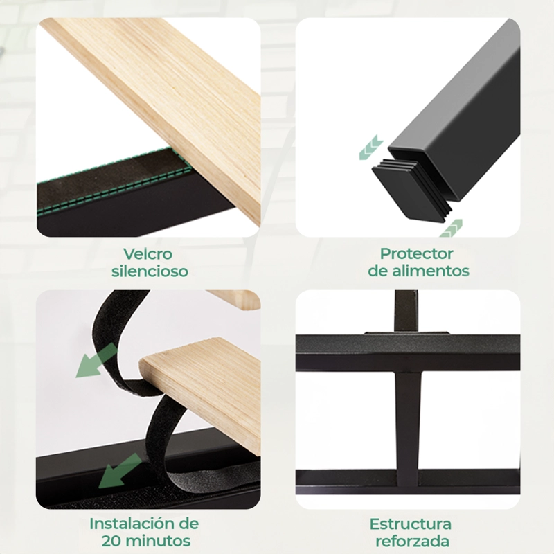 BASE DE CAMA 1.5 PLAZAS METALICA CON LISTONES DE MADERA 105X190X30 CM - 3