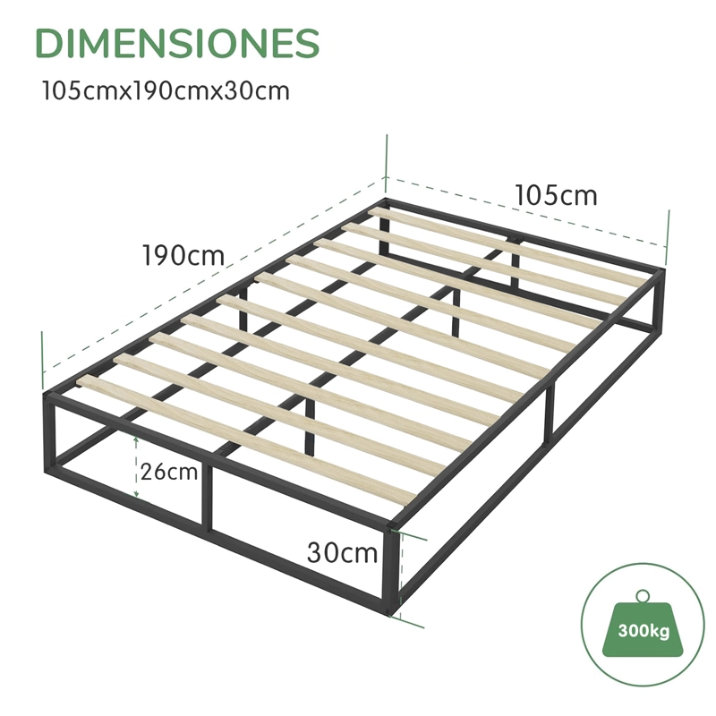 BASE DE CAMA 1.5 PLAZAS METALICA CON LISTONES DE MADERA 105X190X30 CM - 7