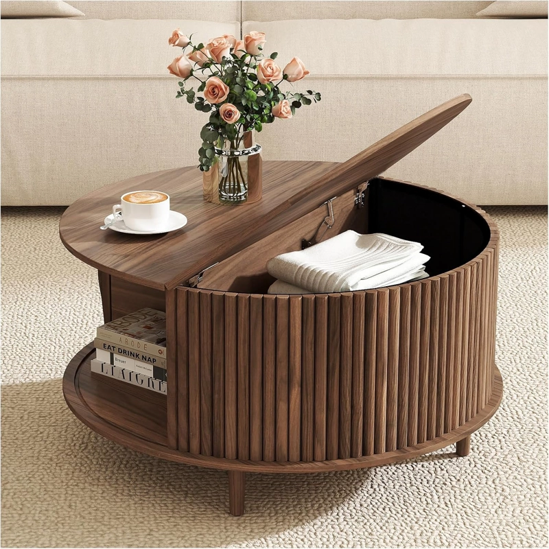 MESA DE CENTRO DE SALA MODERNAS MARRON 80X45CM REDONDA MDF LIVING - 2