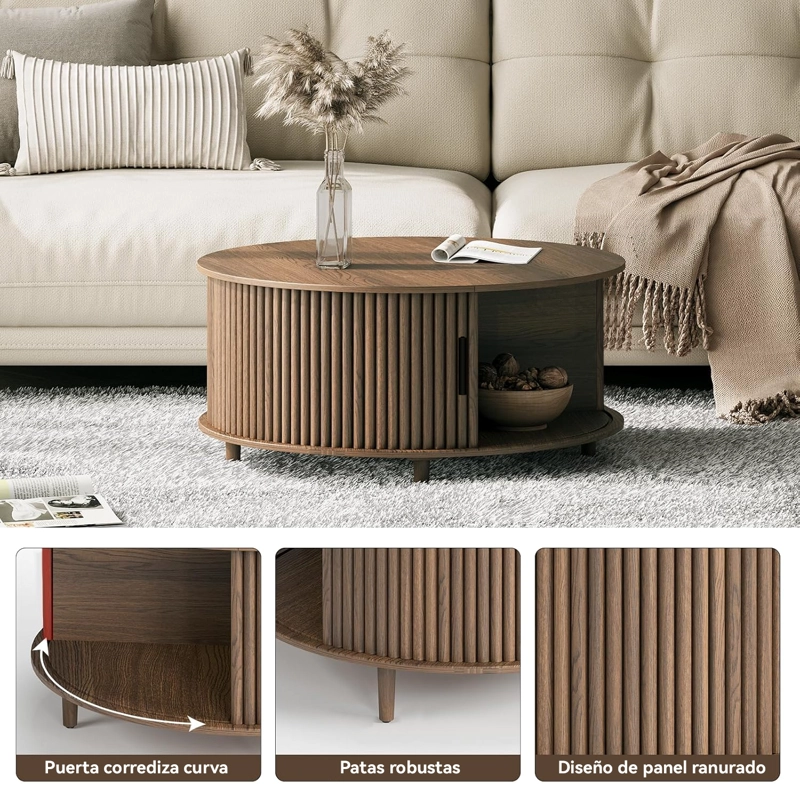 MESA DE CENTRO DE SALA MODERNAS MARRON 80X45CM REDONDA MDF LIVING - 3