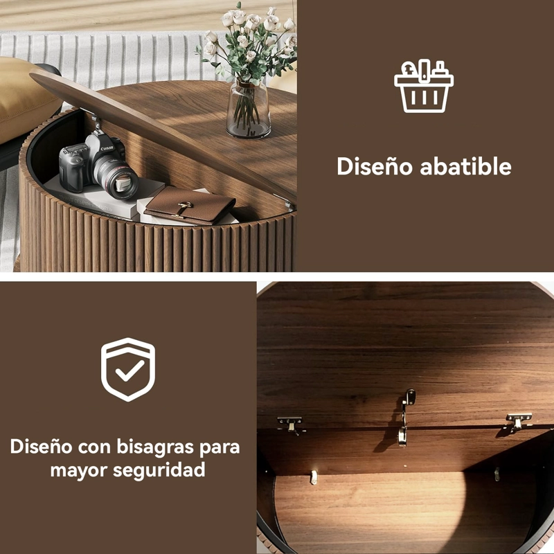 MESA DE CENTRO DE SALA MODERNAS MARRON 80X45CM REDONDA MDF LIVING - 4