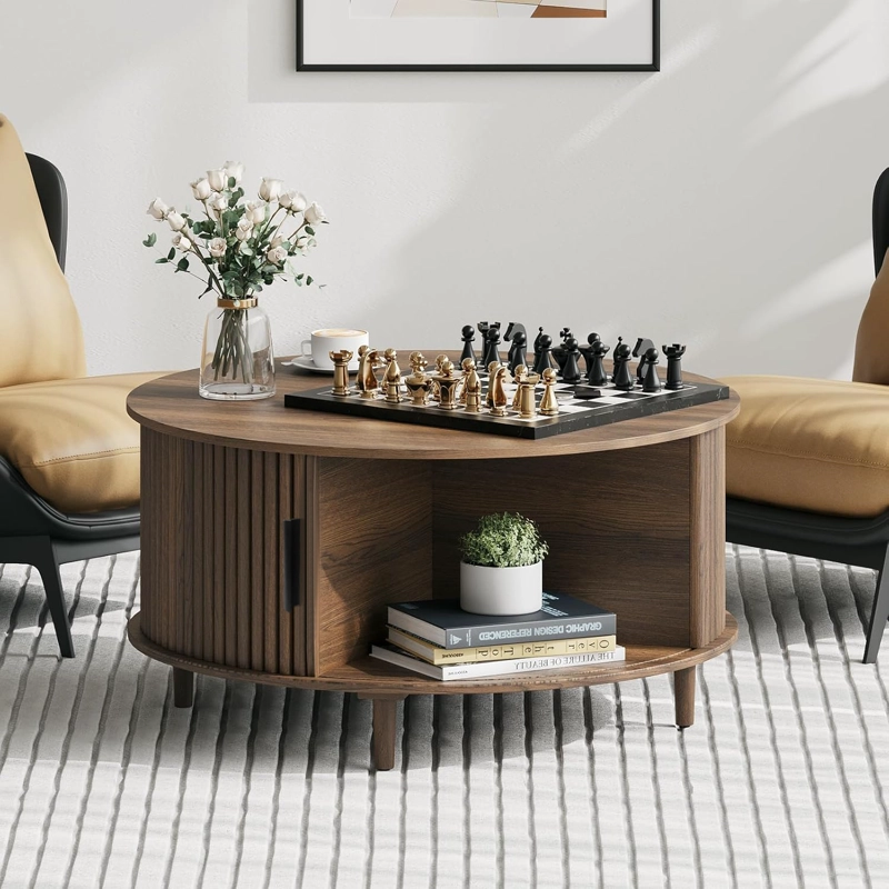 MESA DE CENTRO DE SALA MODERNAS MARRON 80X45CM REDONDA MDF LIVING - 6