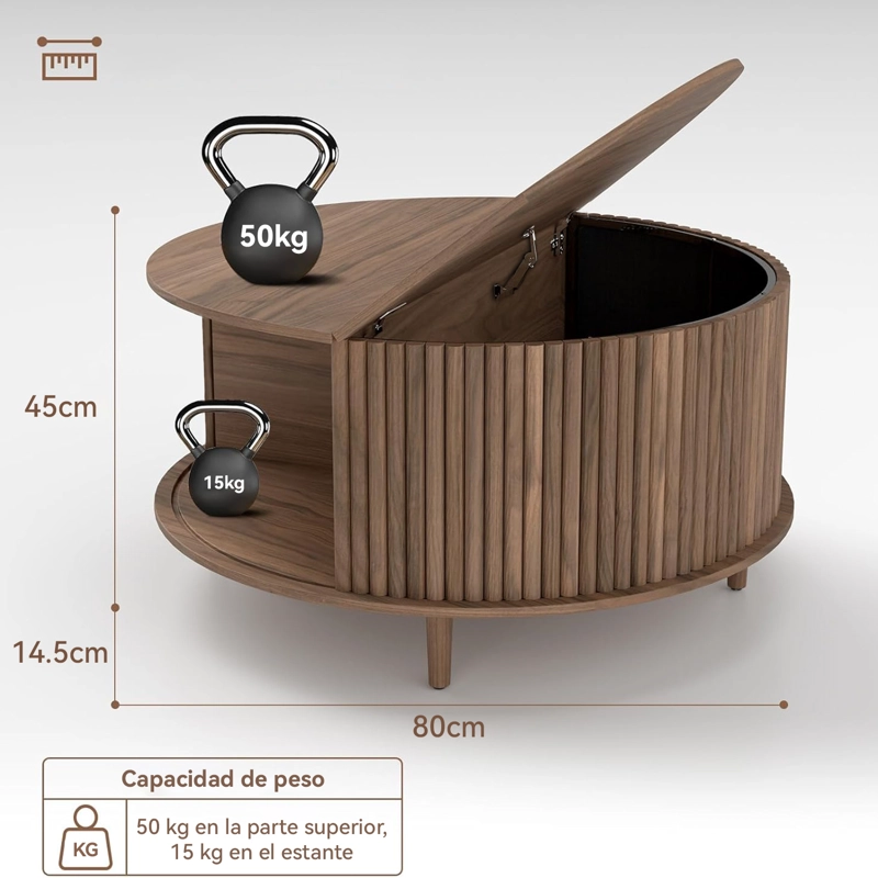 MESA DE CENTRO DE SALA MODERNAS MARRON 80X45CM REDONDA MDF LIVING - 7
