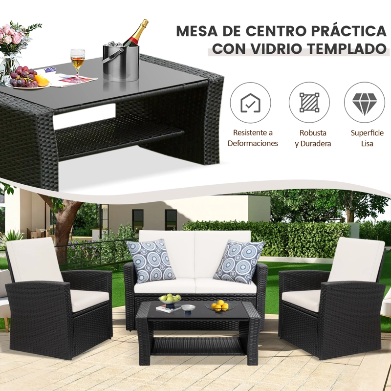 JUEGO DE LIVING DE TERRAZA 4 PERSONAS DE RATAN SINTE TICO - 2