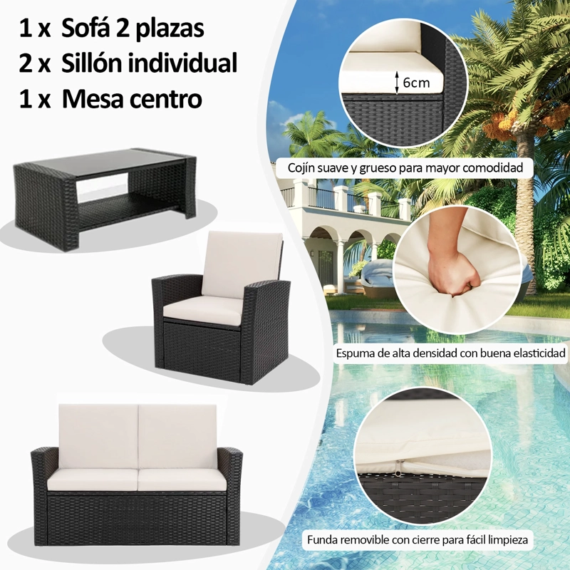 JUEGO DE LIVING DE TERRAZA 4 PERSONAS DE RATAN SINTE TICO - 3