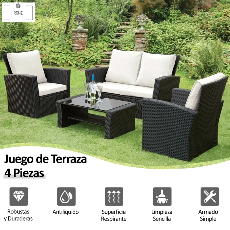 JUEGO DE LIVING DE TERRAZA 4 PERSONAS DE RATAN SINTE TICO - 4