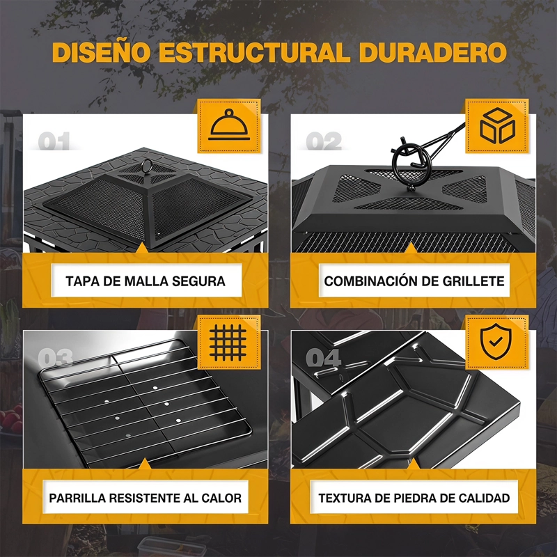 Brasero Parrilla Cuadrada Para Carbón Mesa de Fuego 3 en 1 Exterior - 5