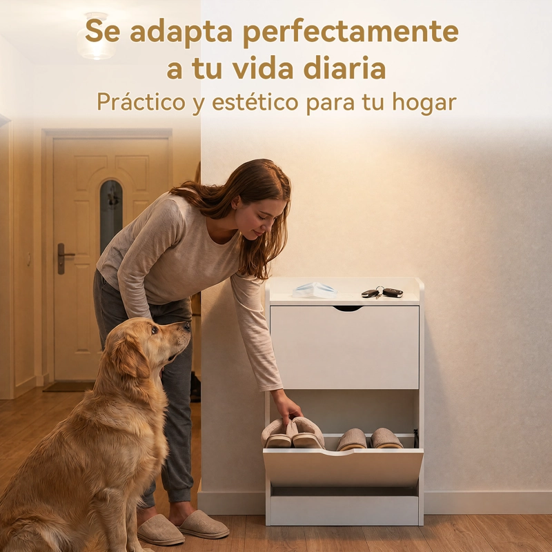 ZAPATERO ORGANIZADOR 2 PUERTAS ABATIBLES BLANCO 50X17X85 CM MODERNO - 2
