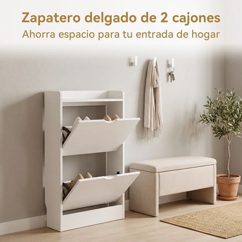 ZAPATERO ORGANIZADOR 2 PUERTAS ABATIBLES BLANCO 50X17X85 CM MODERNO - 3