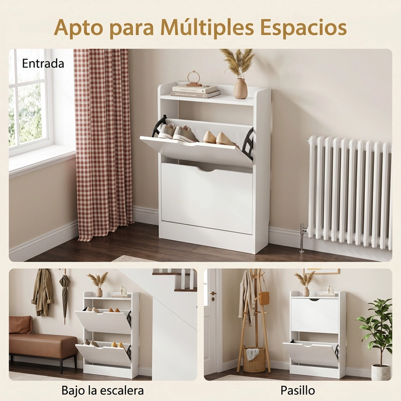ZAPATERO ORGANIZADOR 2 PUERTAS ABATIBLES BLANCO 50X17X85 CM MODERNO - 5