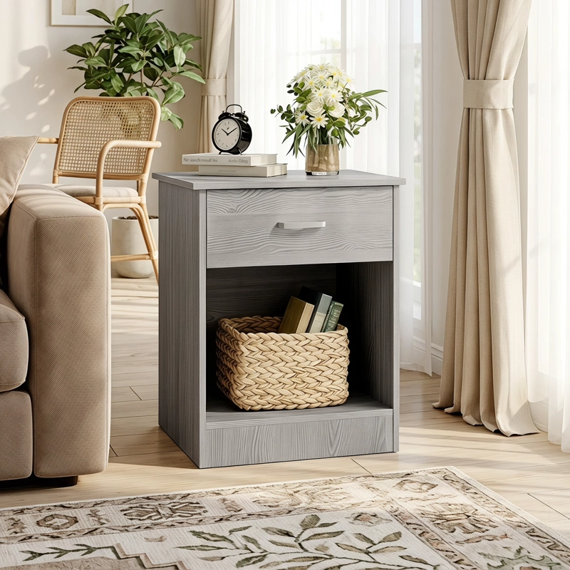 VELADOR MODERNO CON CAJON GRIS 45X40X50 CM PARA DORMITORIO MINIMALISTA - 3