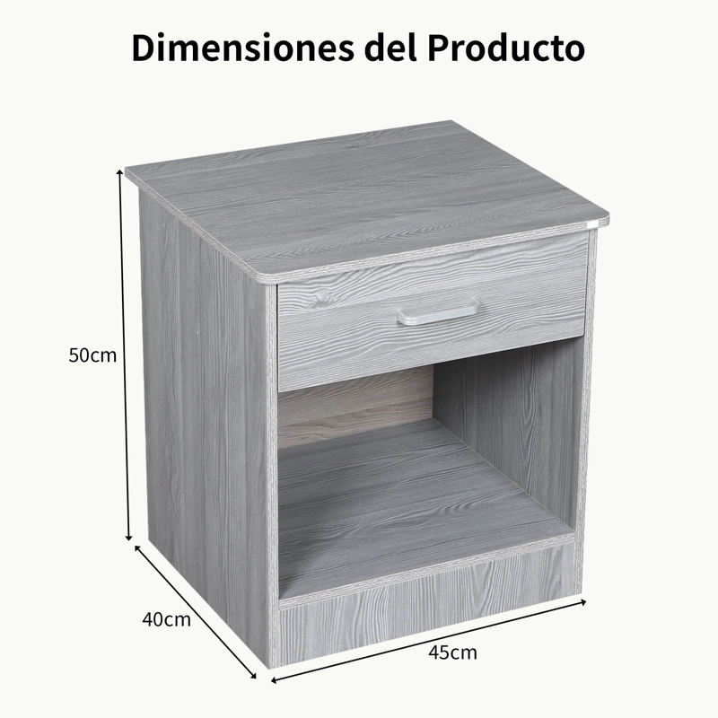 VELADOR MODERNO CON CAJON GRIS 45X40X50 CM PARA DORMITORIO MINIMALISTA - 6