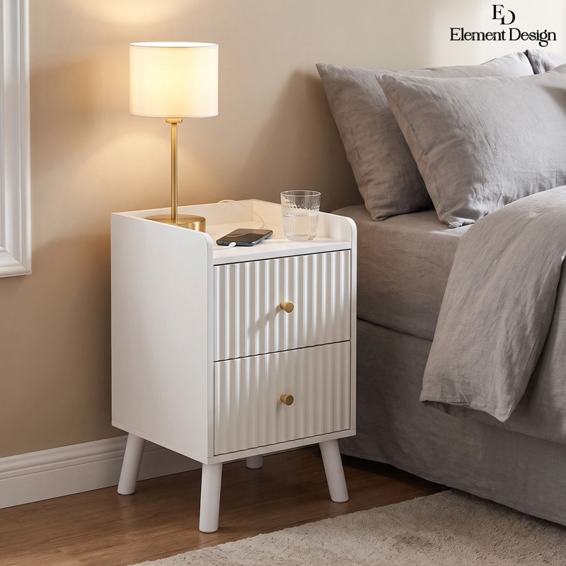 VELADOR NORDICO BLANCO CON 2 CAJONES MESITA DE NOCHE MODERNA - 1