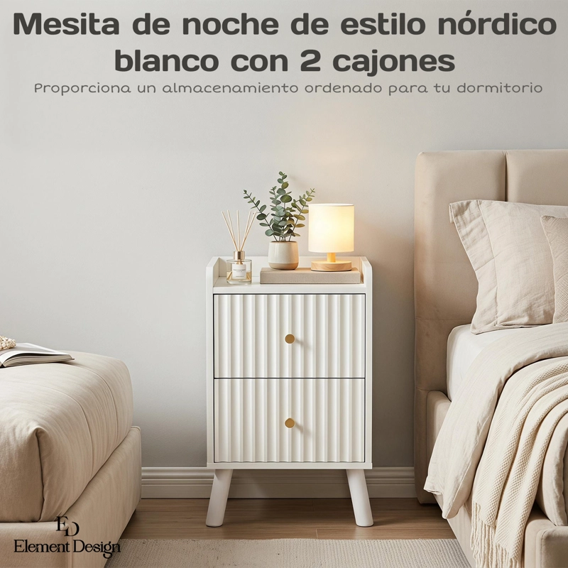 VELADOR NORDICO BLANCO CON 2 CAJONES MESITA DE NOCHE MODERNA - 2