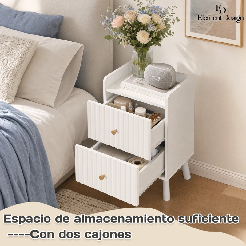 VELADOR NORDICO BLANCO CON 2 CAJONES MESITA DE NOCHE MODERNA - 4
